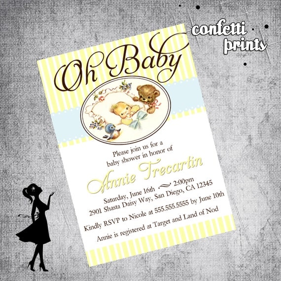Vintage Baby Shower Invitation - OH BABY Printable Il_570xn