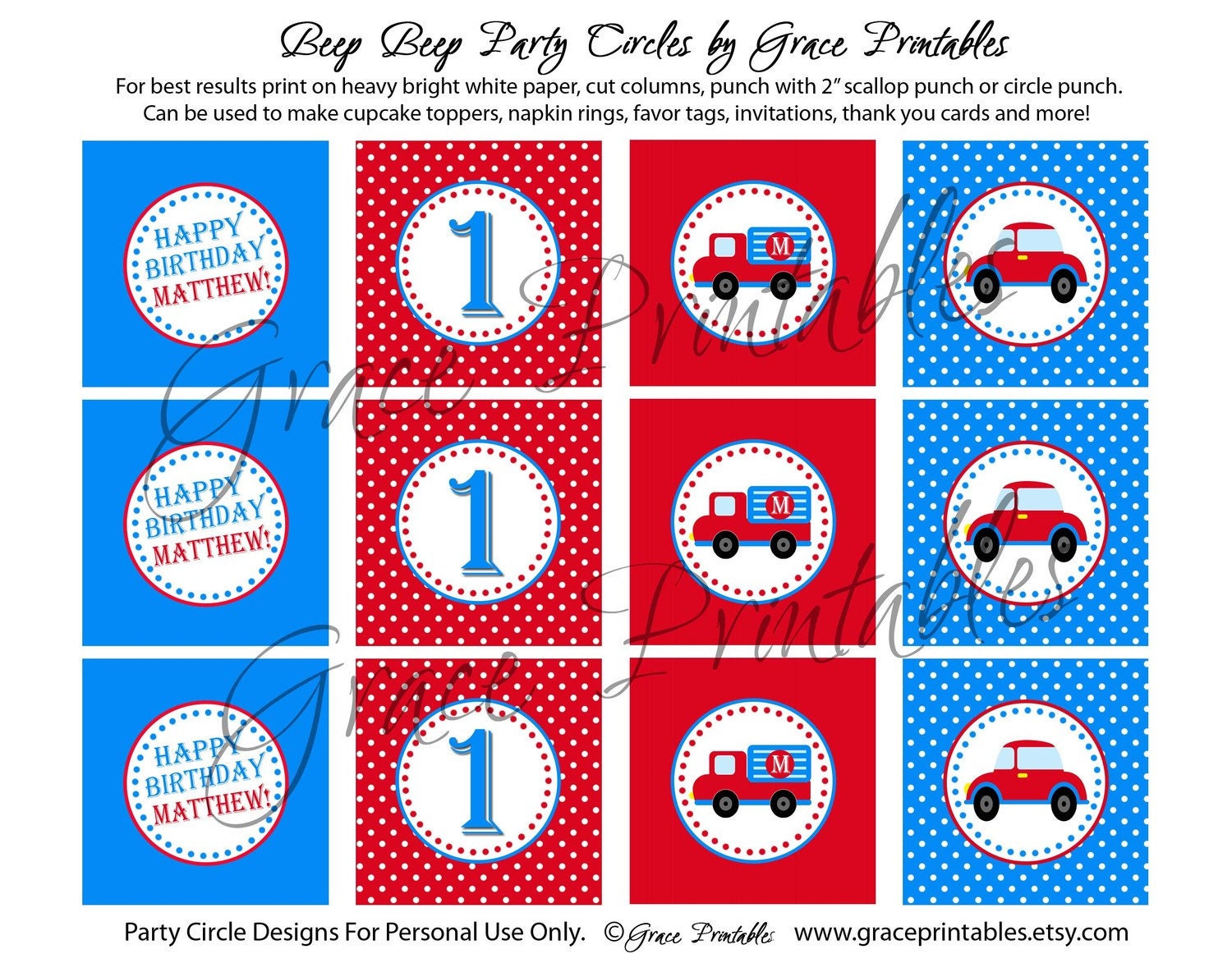 Birthday Cupcake Toppers - BEEP BEEP Printable