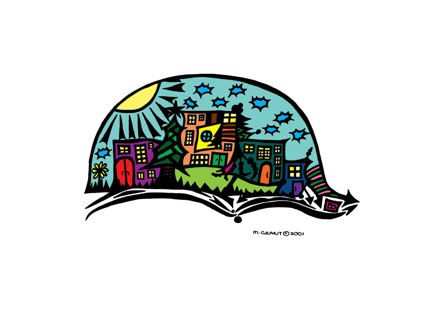 Christmas Summer Dome A4 Archival Print of Original Pen and Ink Drawing