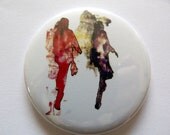 Pocket mirror, girl fashion illustrations, pink and purple, sheet music pattern