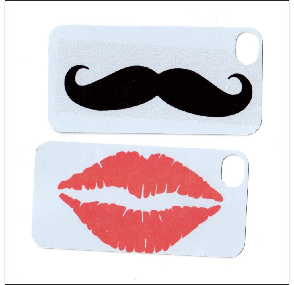 his hers iphone 4 case, iphone 4s case, iphone 4 cover, mustache, lips