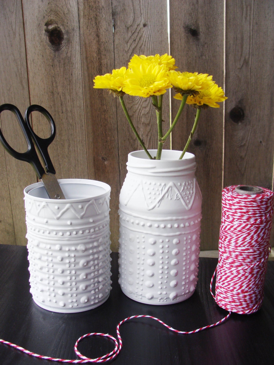 2 Upcycled Containers - White Faux Porcelain Pottery