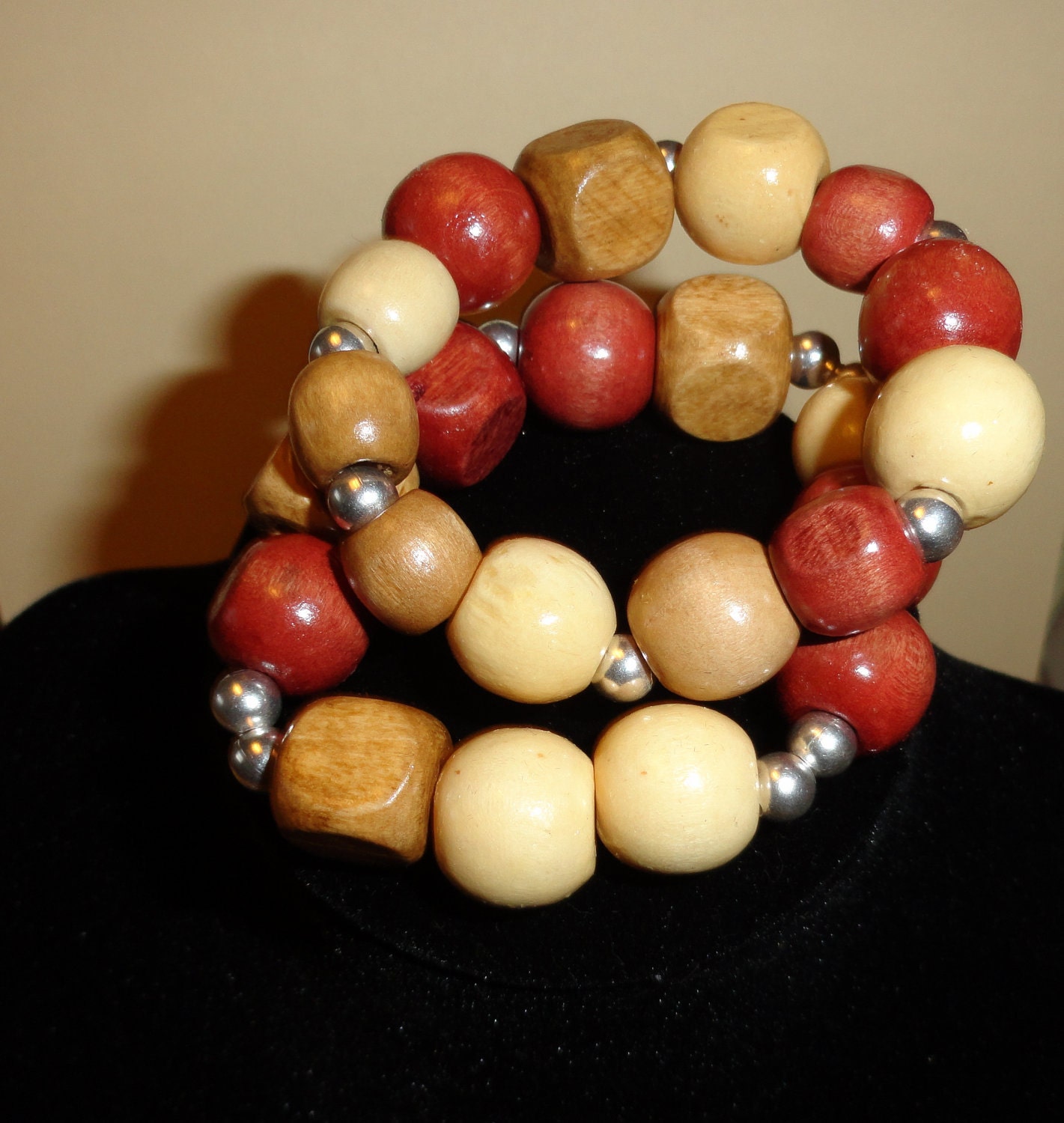 Wood beaded stretch bracelets