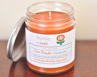 Fire Flower Scented Soy Candle - Cinnamon -  8 oz. jar - Super Mario Inspired