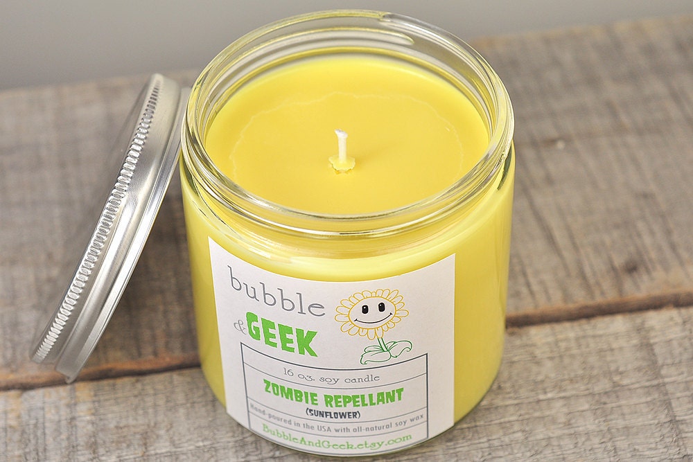 Zombie Repellant Soy Candle - 16 oz. jar - Sunflower scented