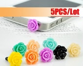 5PCS Mixed colors flatback resin Flowers plug handmade for iPhone 4 or iphone 4s Mobile beauty accessories