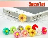 5PCS Mixed colors resin daisy Flowers plug handmade for iPhone 4 or iphone 4s Mobile beauty accessories