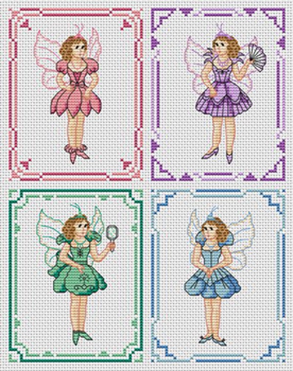 Four Fairies Sampler Cross Stitch Pattern for Greeting Cards Linens or a Sampler Good BEGINNER PATTERN PDF Format