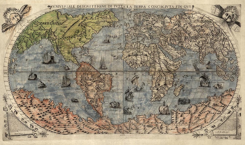 Antique Map of the World (1565) by Paolo Forlani - 16.6"x28" - Archival Print