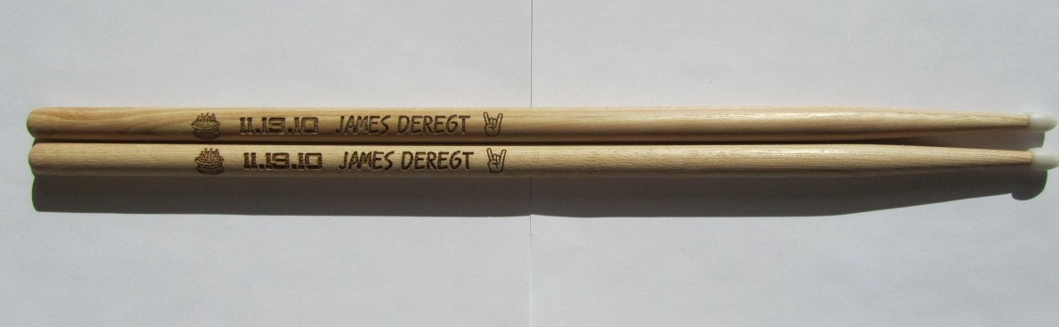 Pair of Custom Etched and Personalized Drumsticks