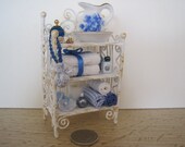 12th Scale Dollhouse Miniature Shabby Chic Bathroom Shelves, decorated in blue