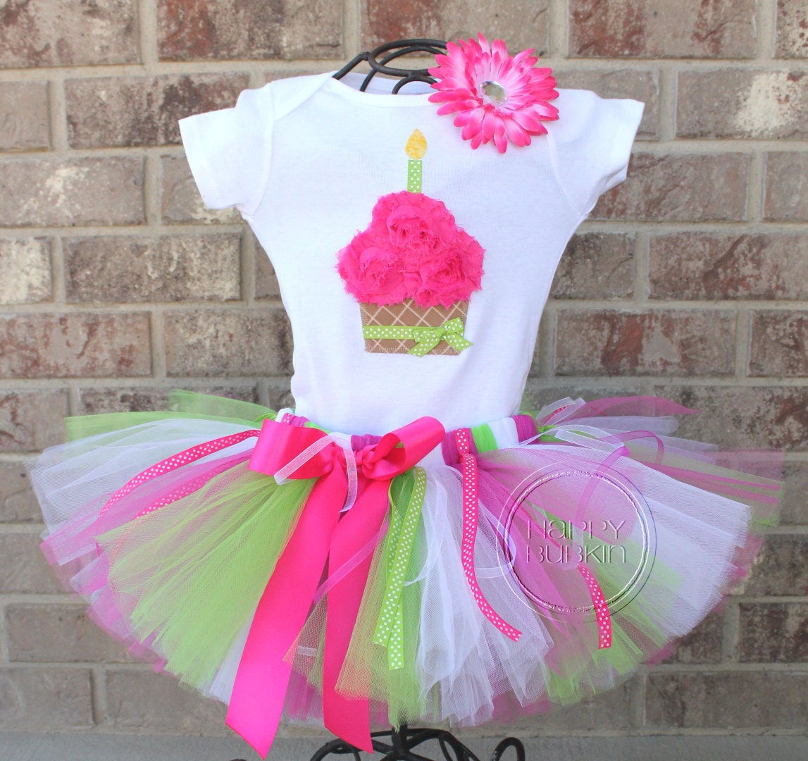 WATERMELON SPLASH SET--Birthday Girl Tutu Skirt and Cupcake Onesie Set with Free Flower Clip, Newborn,1st, 2nd, 3rd, 4th, 5th Birthday