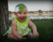 Flower headband, Green and White, Children's headband, Lime Green, Baby, newborn, Hair accessories, Shabby Flowers