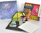 Small handmade envelopes with blank cards, from recycled comics, set of 3