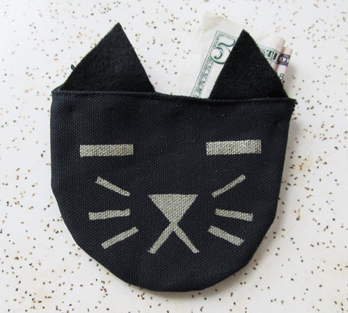 Black with Gold Cat Pouch Change Purse