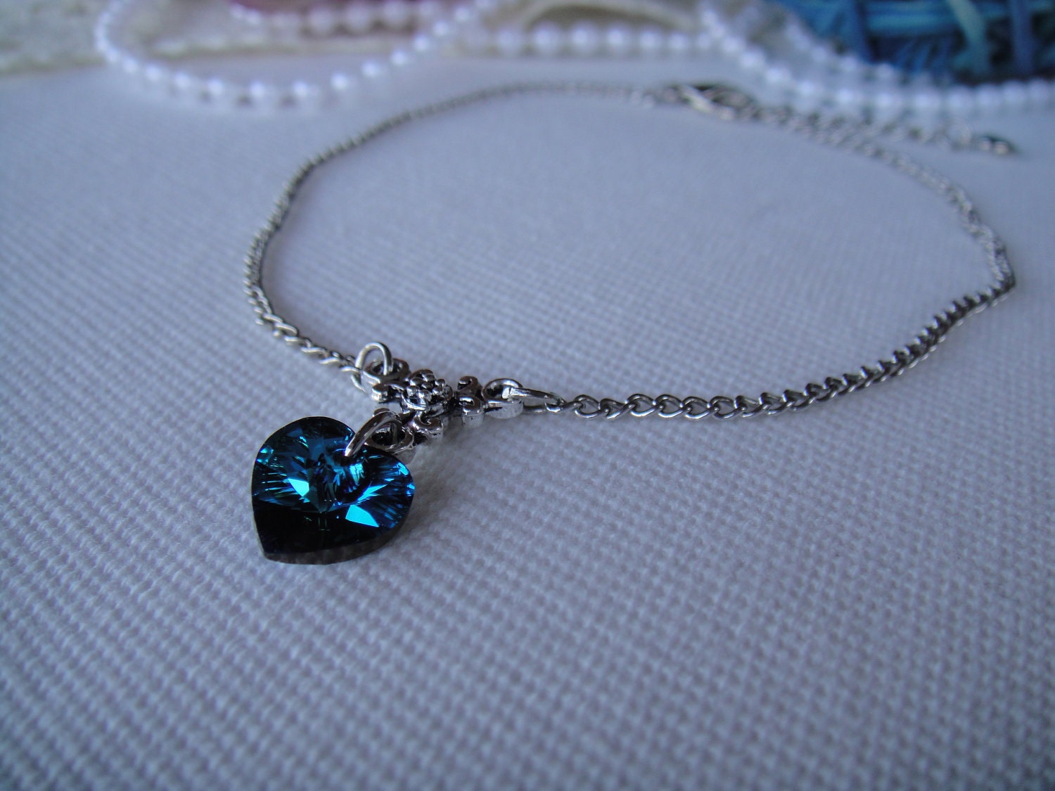 Silver Chain Anklet with Swarovski crystal heart pendant