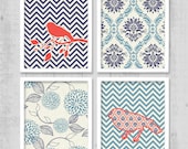 Bird Damask Chevron Digital Printable Wall Art Print 8"x10" Set (Jpeg Files) - INSTANT DOWNLOAD - V204