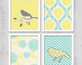 Bird Damask Chevron Digital Printable Wall Art Print 8"x10" Set (Jpeg Files) - INSTANT DOWNLOAD - V202