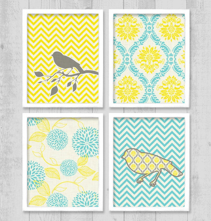 Bird Damask Chevron Digital Printable Wall Art Print 8"x10" Set (Jpeg Files) - INSTANT DOWNLOAD - V202