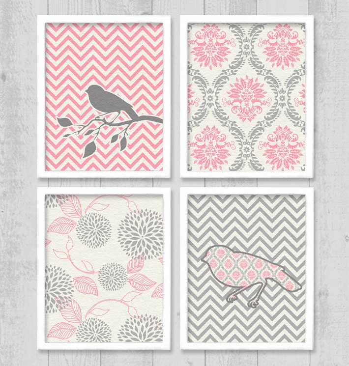 Bird Damask Chevron Digital Printable Wall Art Print 8"x10" Set (Jpeg Files) - V201 - INSTANT DOWNLOAD