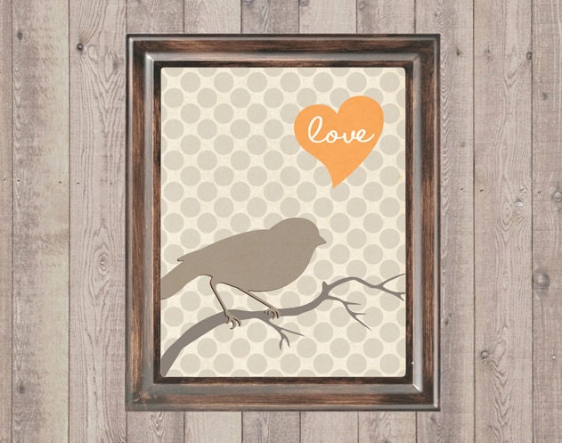 Love Bird Polka Dot Digital Printable Wall Art Print 8"x10" (Jpeg File) - INSTANT DOWNLOAD - V177