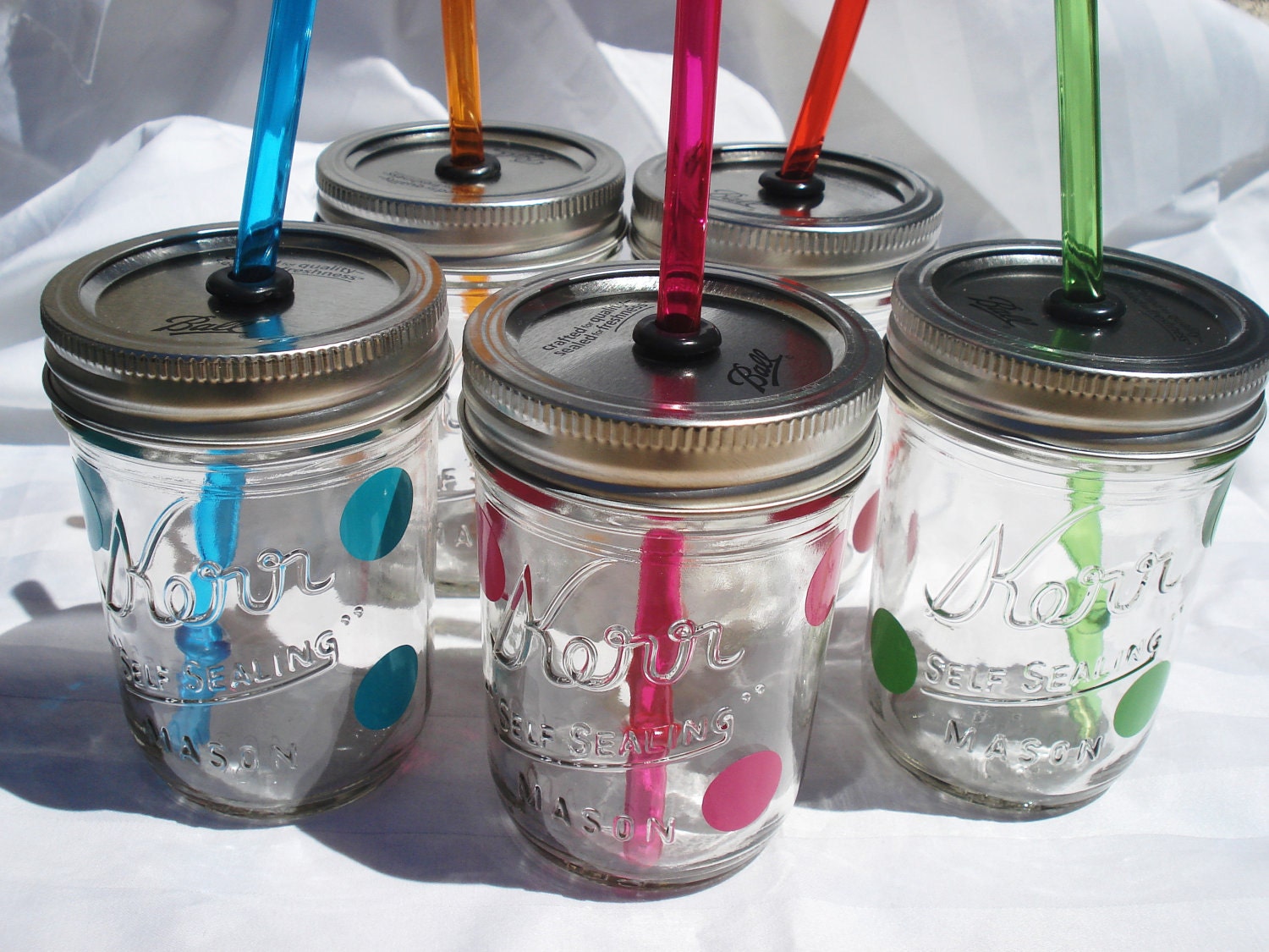 Reserved 12 Kerr Mason Jars Kids Polka Dot Party Drinks RAINBOW (You Pick) Reusable BPA Free Straws (8oz)