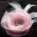 Bridal Hair Flower - Bridal Hair Accessory - Pink Chiffon Flower Hair Clip - Bridesmaid Hair - Crystal Clear Rhinestone - Feather Flower