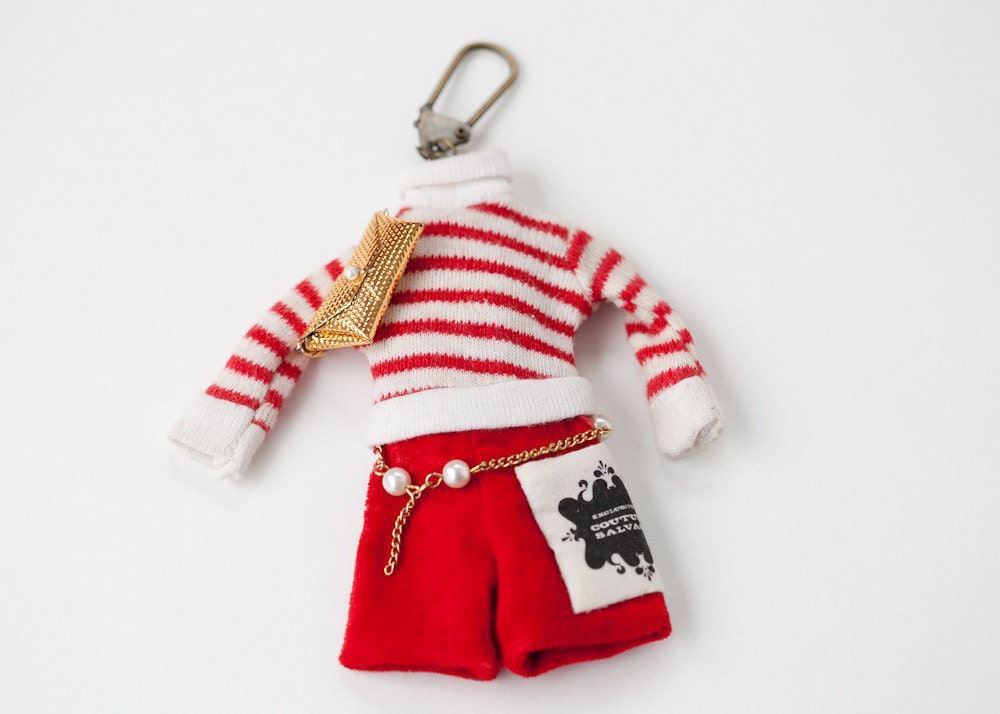 Vintage doll Key Chain Red Strip w/ a Bag