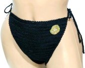 Handmade Crochet Lingerie Black Panties. Knitting underwear, swimwear, special for the night.