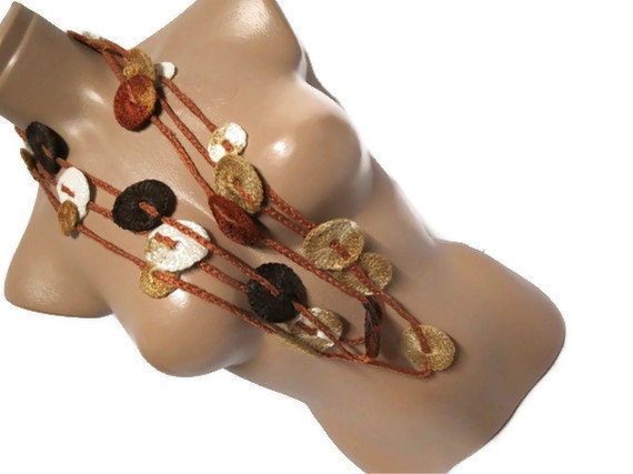 buttons, scarf, pink, brown, cream, marbled
