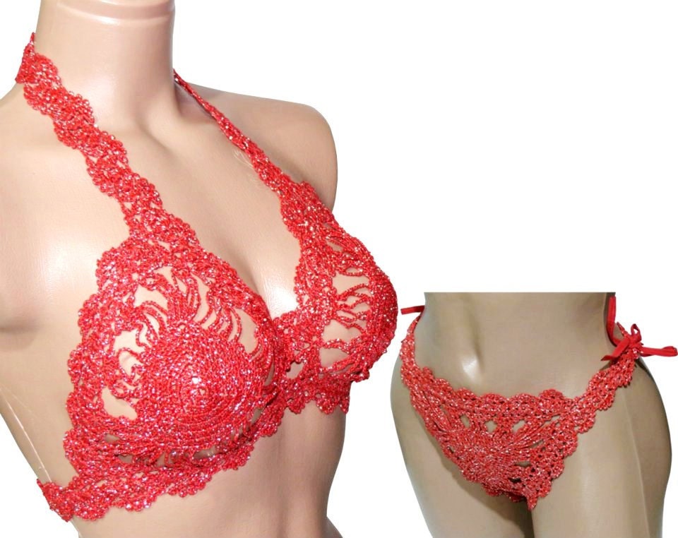 Knit lingerie set // Crochet adjustable lingerie set // Knit bra and bottom bikini set