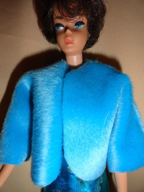Barbie doll clothes bright turquoise faux  fur jacket