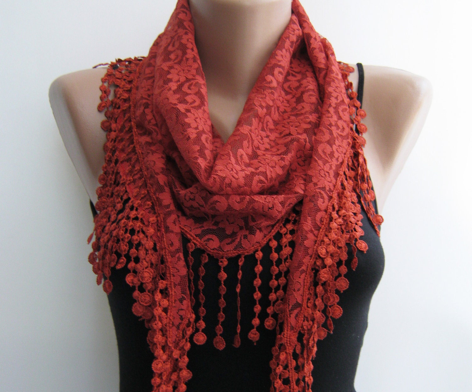 Lace scarf, dark orange summer scarf - sascarves
