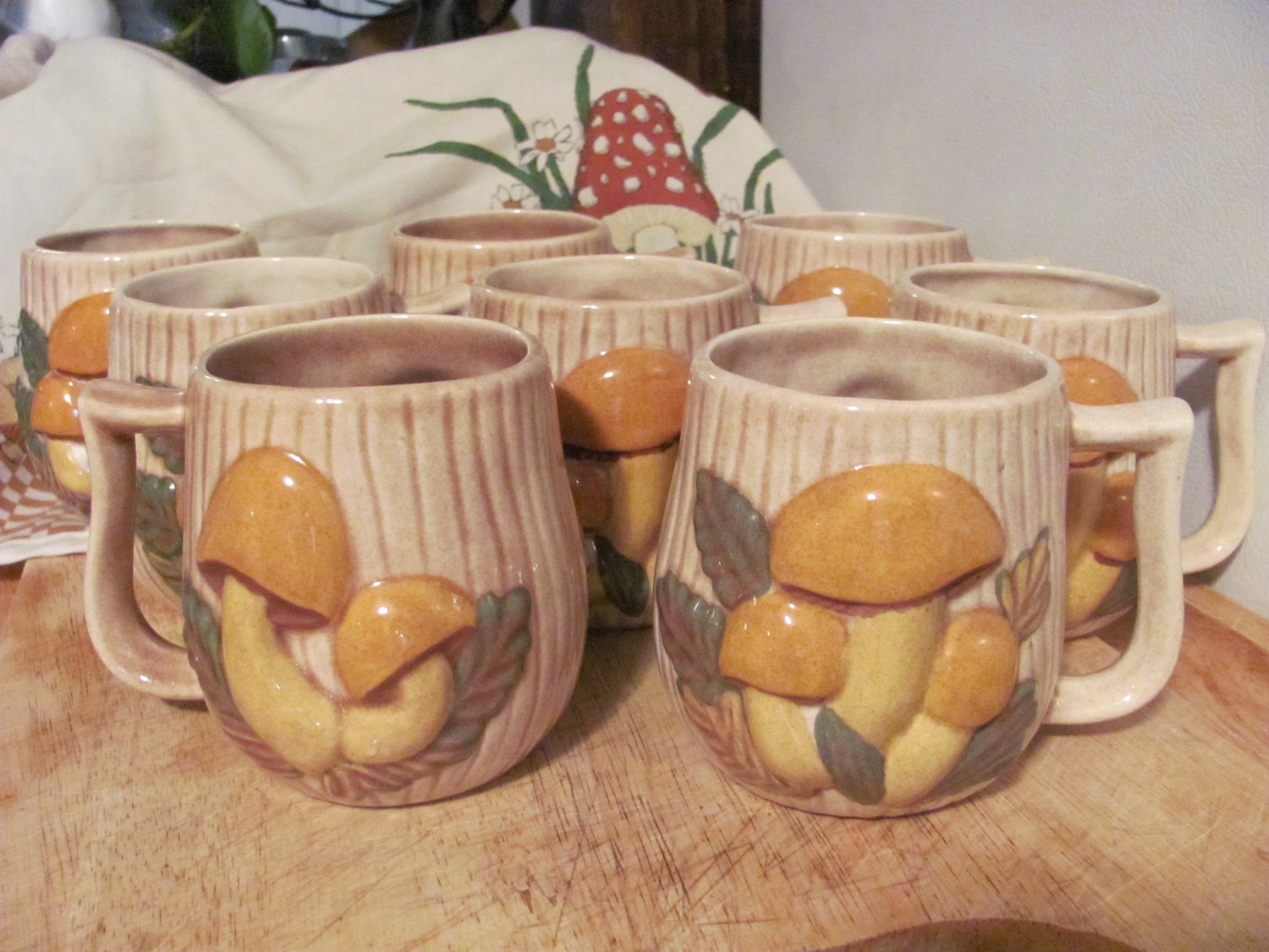 Set of 8 Kitschy, Retro, Magical Mushroom Mugs