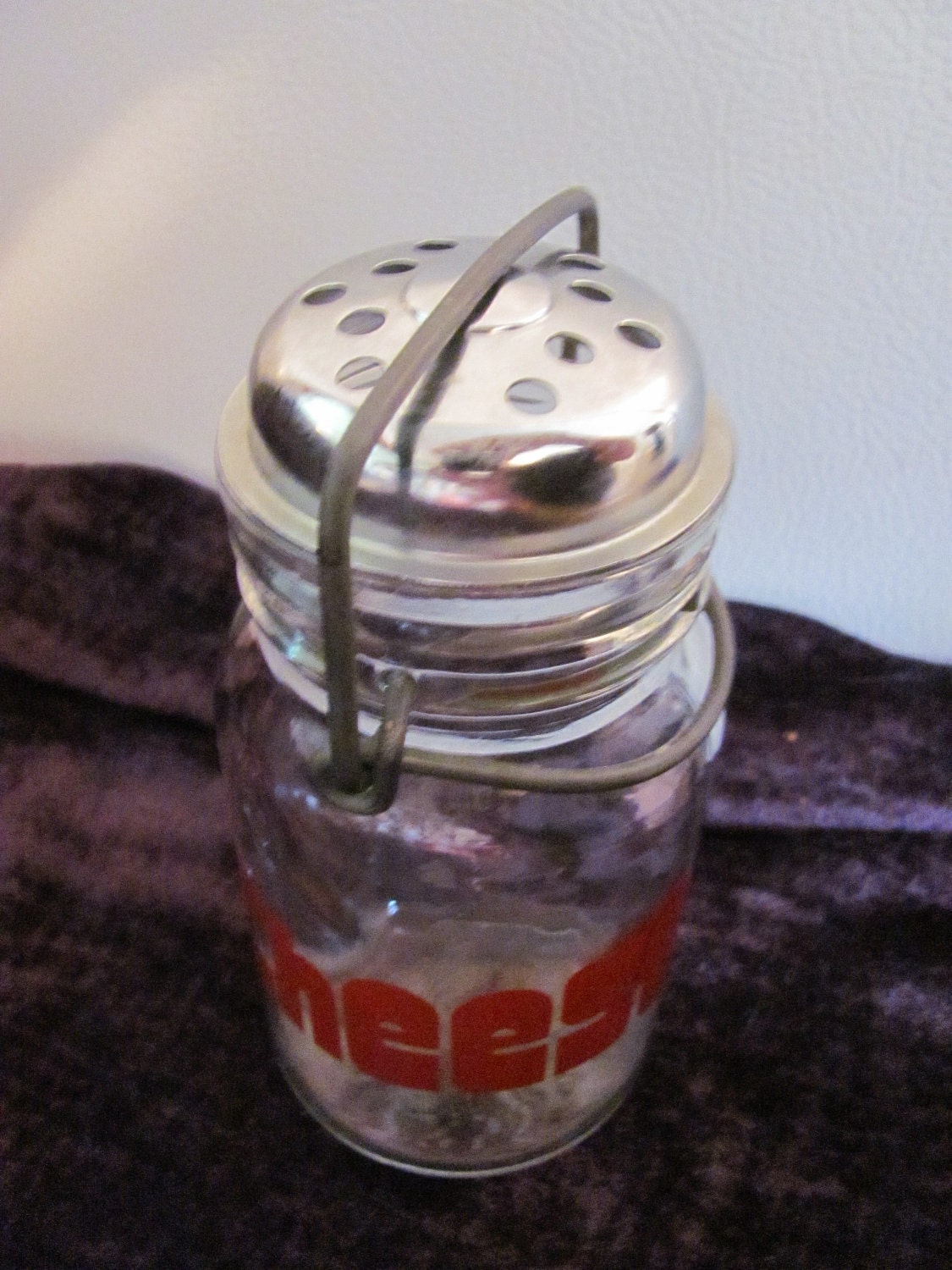 Wheaton Glass Cheese Shaker Red CHEESE Metal Top