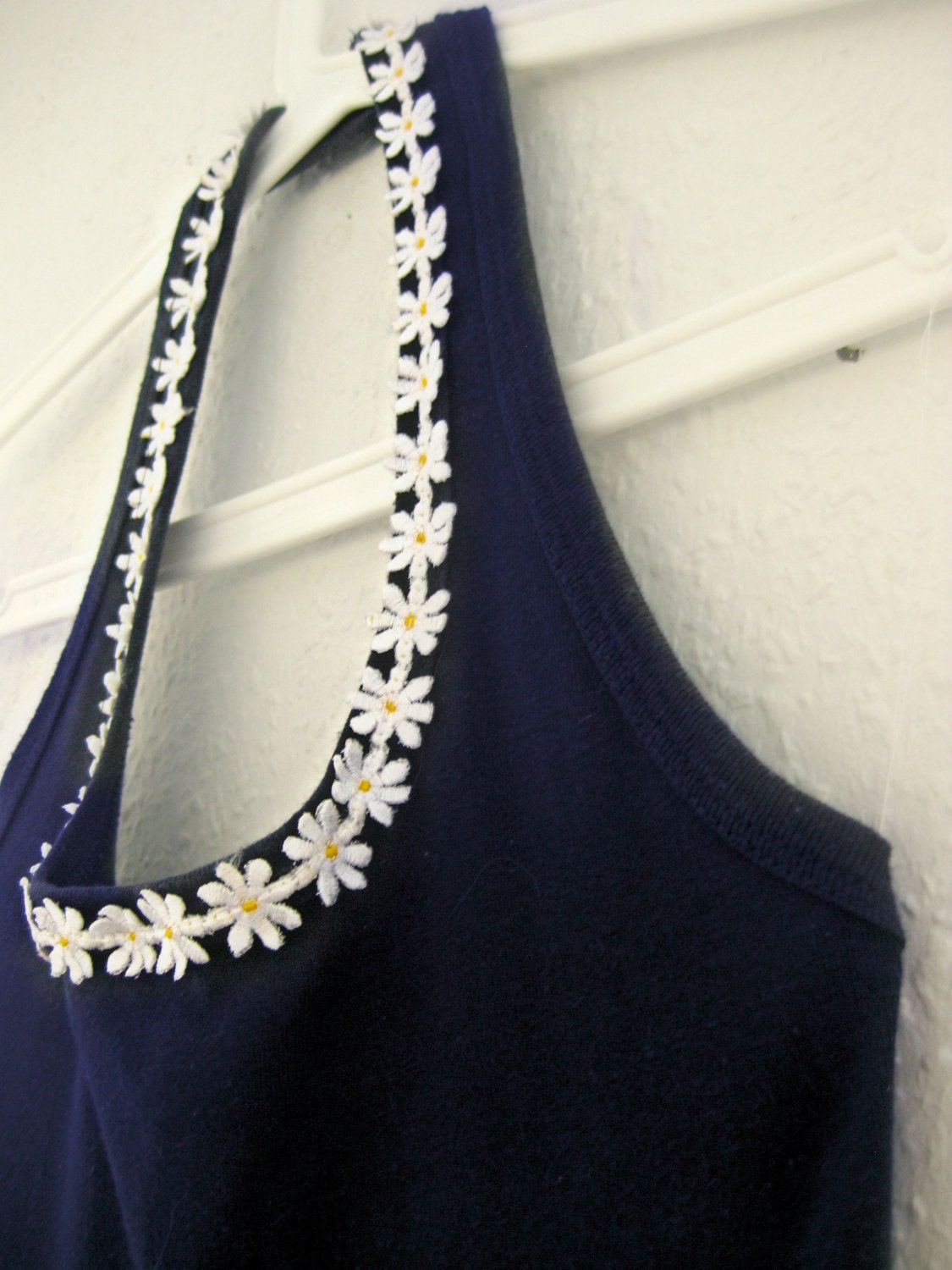 Halterneck Daisy Sun Dress: white scallop skirt, scallop hem, upcycled vintage singlet, ready to ship size S M