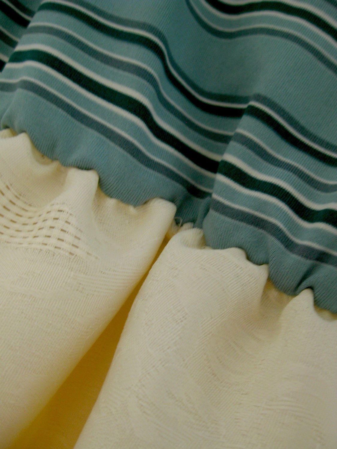 Teal & Cream Stripe Scallop Sun Dress: scallop skirt, scallop hem, upcycled vintage singlet, ready to ship size M