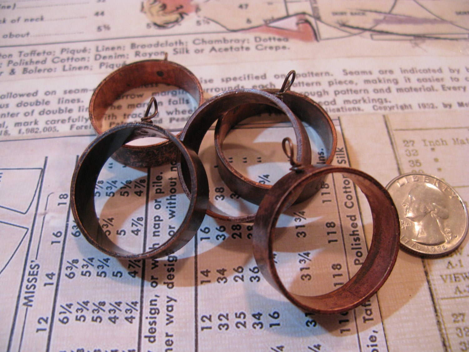 Upcycled Copper Pipe Pendant Bezel - Open Back for Resin, Polymer, etc. Large Antiqued with 1 Loop - Set of 5