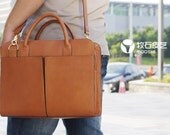 Superior Genuine Cow Leather Briefcase / Shoulder Bag / Messenger / Laptop in Tan Brown