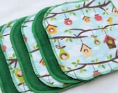 Set of 6 Cloth Wipes<br>Cotton Velour and flannel<br><b>Birdhouses</b>