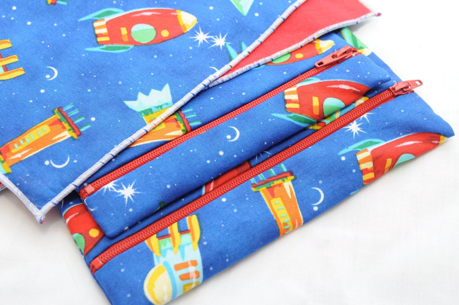 Reusable Sandwich, Large Snack Bag and Napkin Set<br>Zippered<br>Spaceships