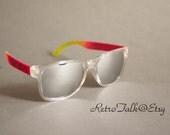 sexy funky neon pink color changing arms reflective silver mirror lens sunglasses