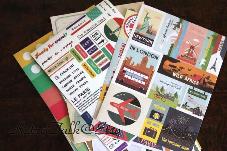 I love travel daily deco sticker set of 12 sheets worldwide journal stamp and regular shape cartoon lomo