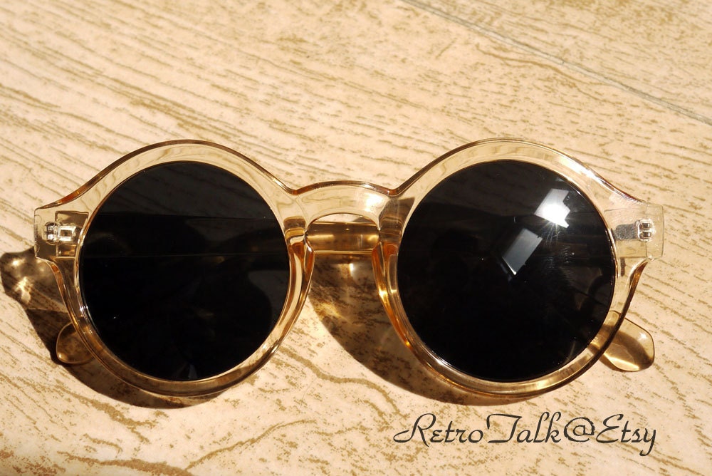 Retro light brown transparent plastic round circle sunglasses