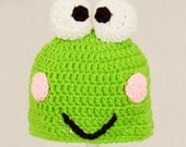 Keroppi the Frog Hat from Hello Kitty, Green Crochet Kawaii Beanie, send size choice baby - adult