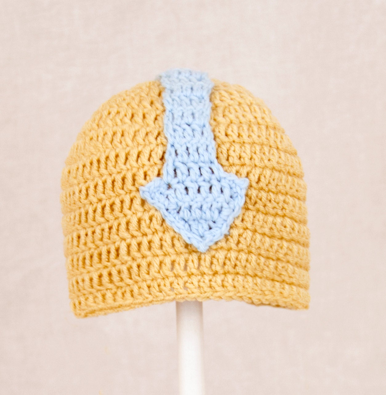 Aang Hat from Avatar the Last Airbender, Tan and Blue Crochet Beanie, send size choice baby - adult