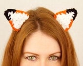 Fox Ears Hair Clips, Orange Crochet Barrettes, Set of 2 on snap clip