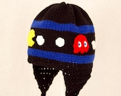 Pacman Hat, Video Game Crochet Earflap, send size choice baby - adult