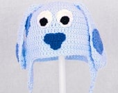 Blues Clues Earflap Hat, Blue or Pink Magenta Crochet Dog Beanie, send size choice baby - adult
