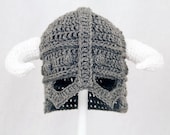 Skyrim Hat / Helmet, Crochet Grey Viking Helm with Horns, send size choice baby - adult